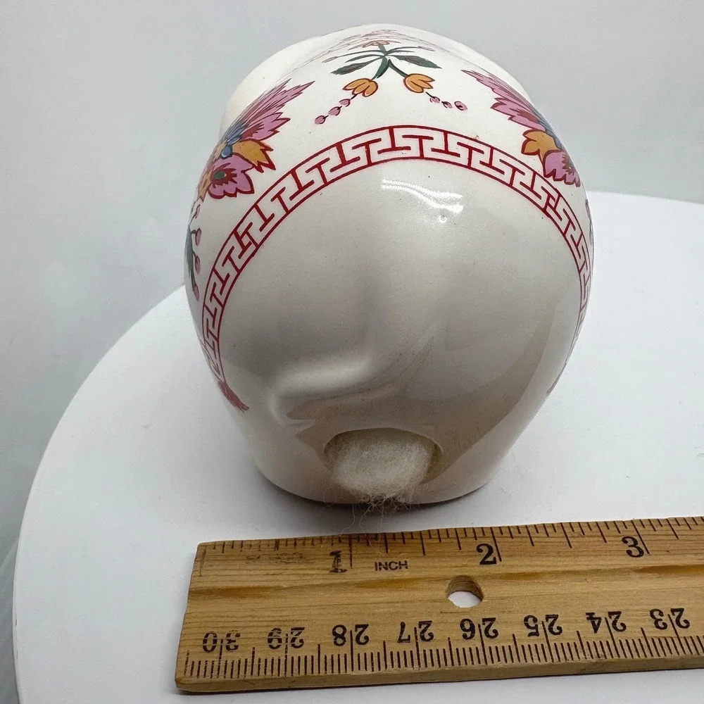 Prestige Place Ceramic Elephant Figurine White Floral Greek Key Border 4 Inch